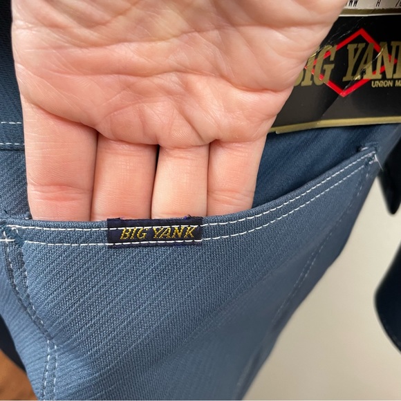 Big Yank Vintage Union Made Polyester Double Knit Dress Pants Shirt Set Men Blue - Picture 11 of 11